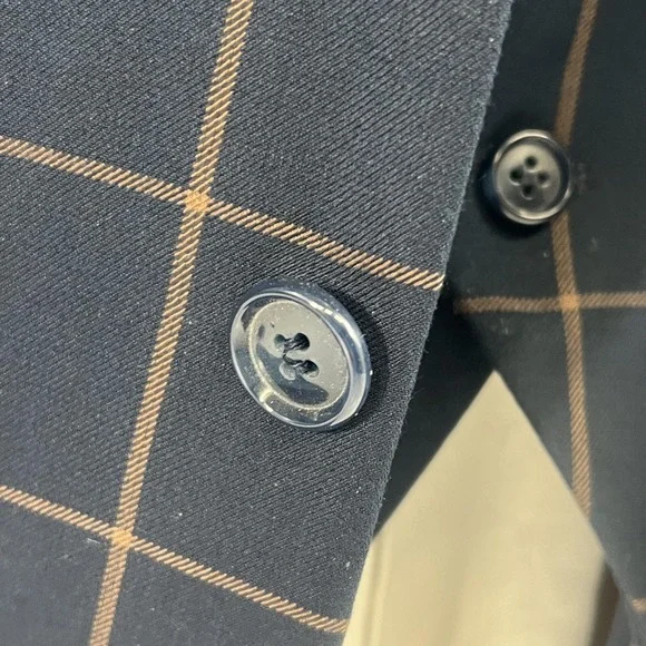 Steven‎ Land Suit 3 Piece 44L 36x30 Blue Henry Windowpane Plaid Dressy